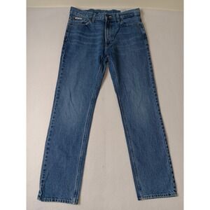 Calvin Klein Slim Straight Jeans Mens 33x32 Blue Medium Wash Denim Classic Logo